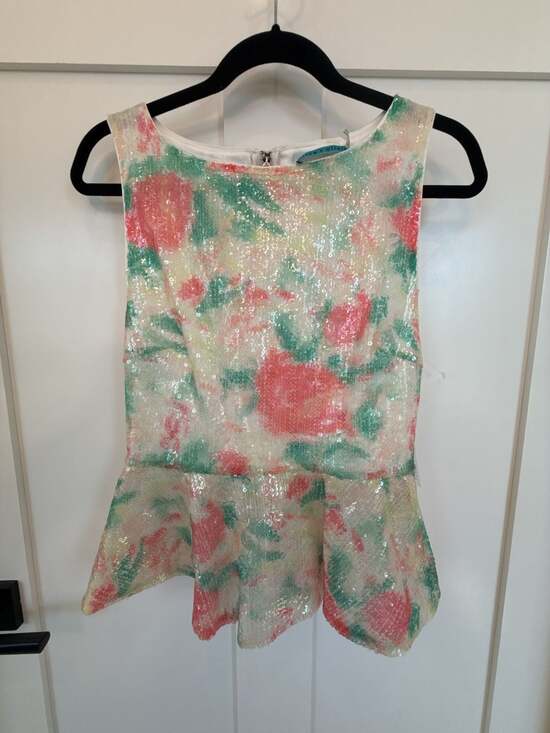 alice + olivia Tops - alice + olivia Rosie Abstract Garden Sequined Peplum Top